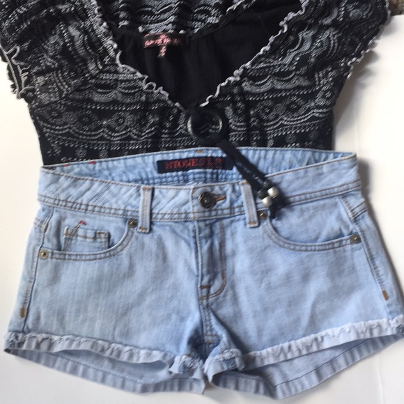 Stone Love Pants - Stone Love cuffed cut off denim Jean shorts 7